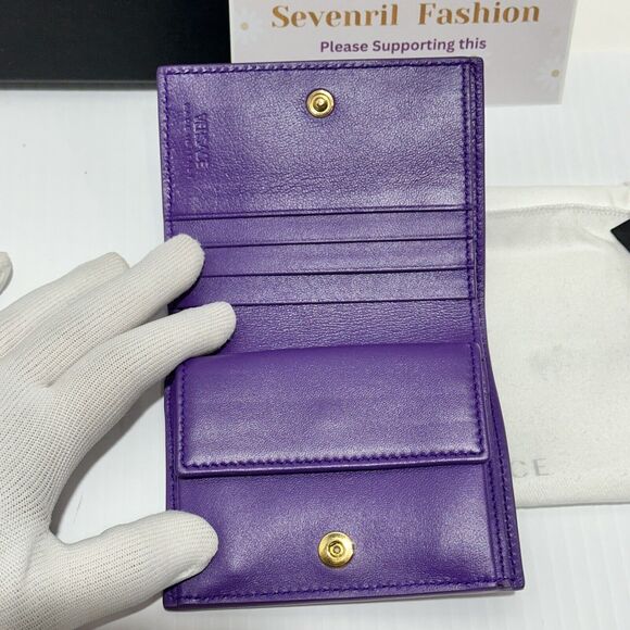 Versace Goddess Greca Logo Purple Leather Bi Fold Wallet NWT $625 - Picture 4 of 8